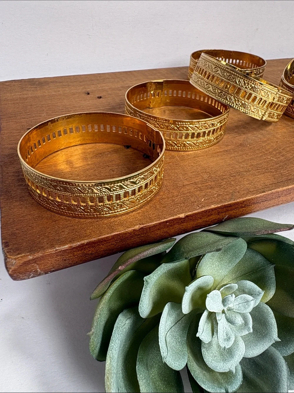 Mixed Lot Gold Metal and Wood Napkin Rings - Set of Vintage-Style Home Accents
